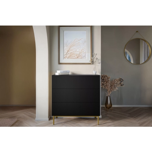 Komoda z szufladami Nicole 100 cm - czarny mat / złote nóżki